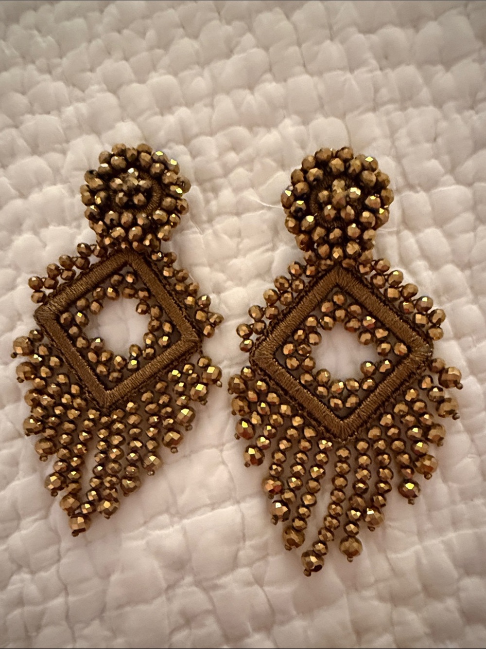 Handcrafted Gold Beaded Statement Earrings
